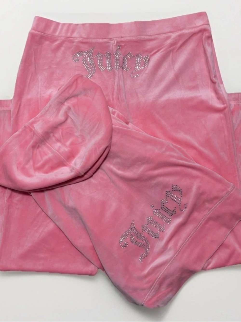 Juicy Couture Pink Velour Rhinestone Logo Tracksuit Flamingo XL